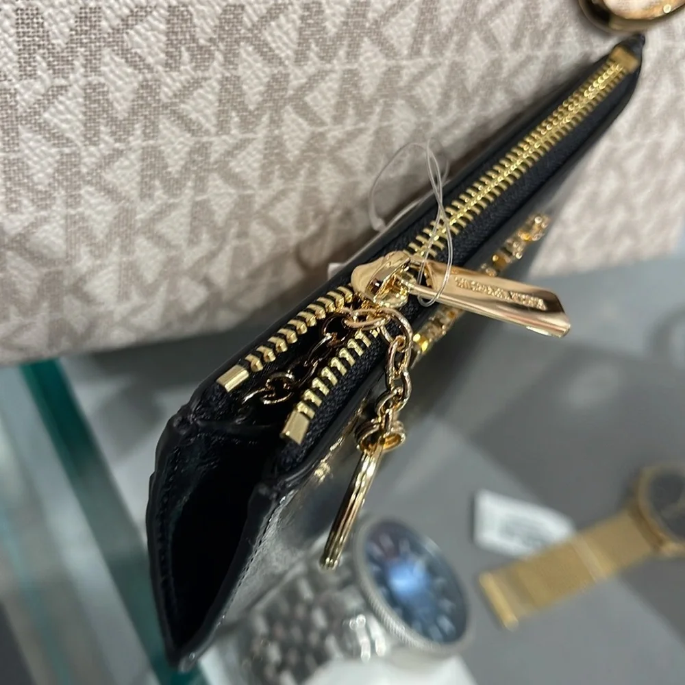 MICHAEL KORS Jet Set Travel Small Top Zip Coin Pouch With ID Keychain  Black NWT